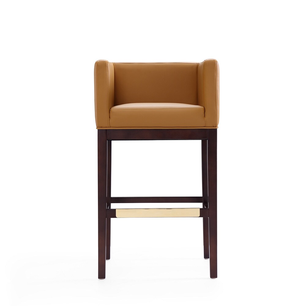Manhattan Comfort - Kingsley Faux Leather Bar Stool in Camel and Dark Walnut - BS012-CL veiw 2