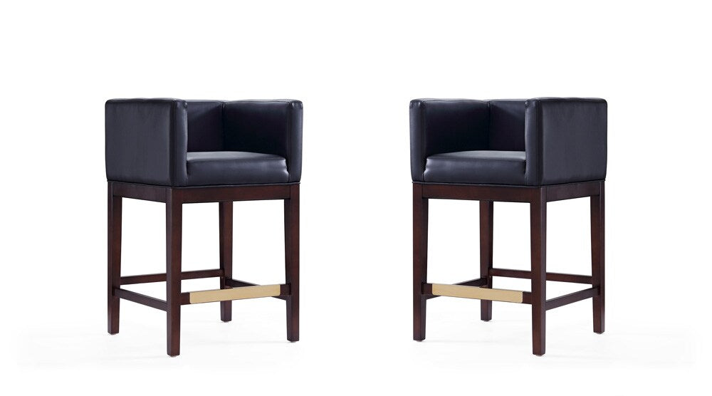 Manhattan Comfort - Kingsley Faux Leather Counter Stool in Black and Dark Walnut - Set of 2 - 2-CS005-BK veiw 1