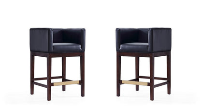 Manhattan Comfort - Kingsley Faux Leather Counter Stool in Black and Dark Walnut - Set of 2 - 2-CS005-BK veiw 1