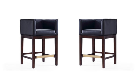 Manhattan Comfort - Kingsley Faux Leather Counter Stool in Black and Dark Walnut - Set of 2 - 2-CS005-BK veiw 1