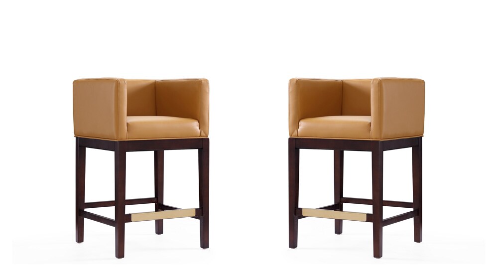 Manhattan Comfort - Kingsley Faux Leather Counter Stool in Camel and Dark Walnut - Set of 2 - 2-CS005-CL veiw 1