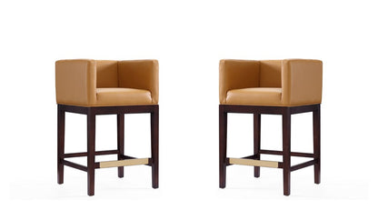 Manhattan Comfort - Kingsley Faux Leather Counter Stool in Camel and Dark Walnut - Set of 2 - 2-CS005-CL veiw 1
