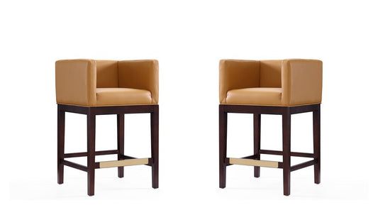Manhattan Comfort - Kingsley Faux Leather Counter Stool in Camel and Dark Walnut - Set of 2 - 2-CS005-CL veiw 1