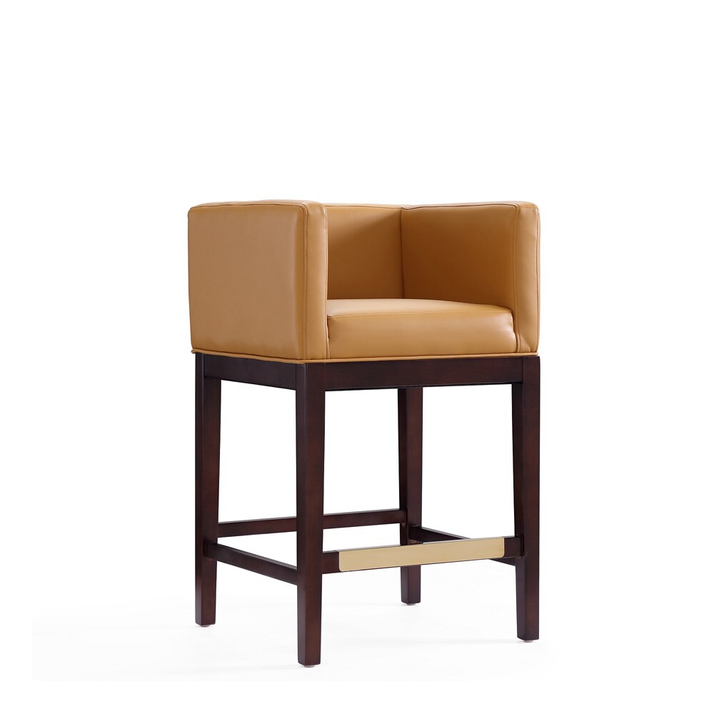 Manhattan Comfort - Kingsley Faux Leather Counter Stool in Camel and Dark Walnut - Set of 2 - 2-CS005-CL veiw 2
