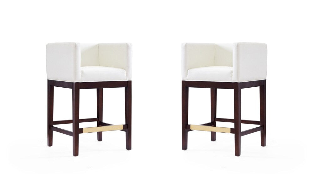 Manhattan Comfort - Kingsley Faux Leather Counter Stool in Ivory and Dark Walnut - Set of 2 - 2-CS005-IV veiw 1
