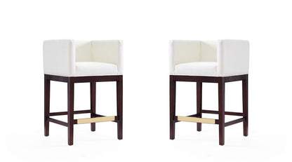 Manhattan Comfort - Kingsley Faux Leather Counter Stool in Ivory and Dark Walnut - Set of 2 - 2-CS005-IV veiw 1