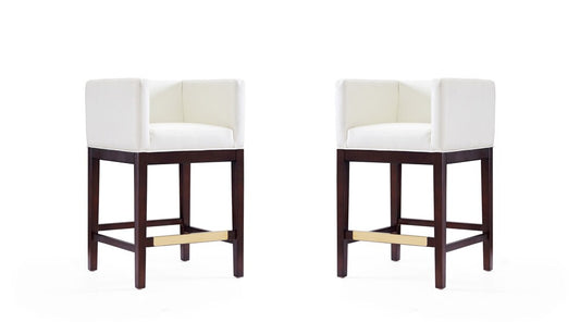 Manhattan Comfort - Kingsley Faux Leather Counter Stool in Ivory and Dark Walnut - Set of 2 - 2-CS005-IV veiw 1