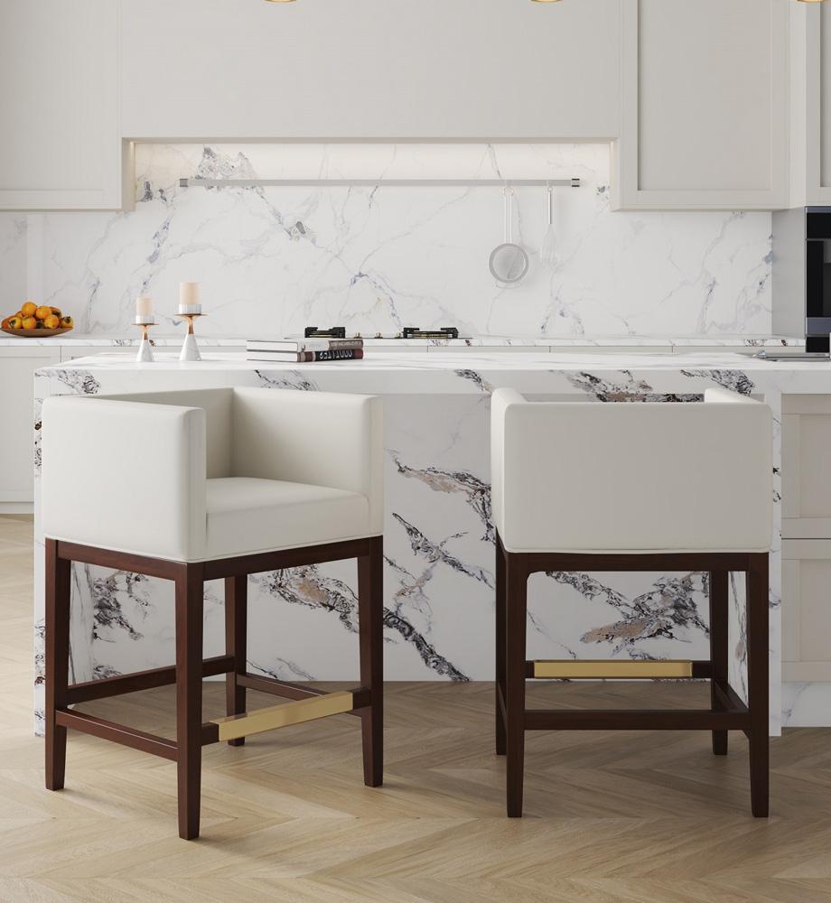 Manhattan Comfort - Kingsley Faux Leather Counter Stool in Ivory and Dark Walnut - Set of 2 - 2-CS005-IV veiw 6