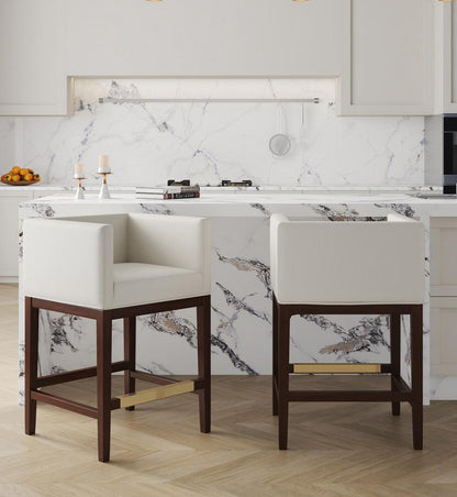 Manhattan Comfort - Kingsley Faux Leather Counter Stool in Ivory and Dark Walnut - Set of 2 - 2-CS005-IV veiw 6