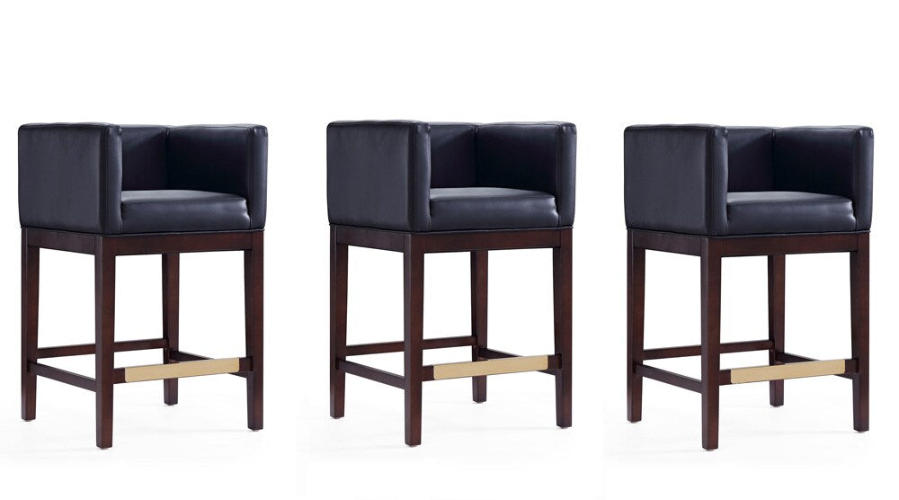 Manhattan Comfort - Kingsley Faux Leather Counter Stool in Black and Dark Walnut - Set of 3 - 3-CS005-BK veiw 1