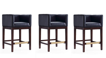 Manhattan Comfort - Kingsley Faux Leather Counter Stool in Black and Dark Walnut - Set of 3 - 3-CS005-BK veiw 1