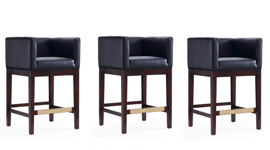 Manhattan Comfort - Kingsley Faux Leather Counter Stool in Black and Dark Walnut - Set of 3 - 3-CS005-BK veiw 1