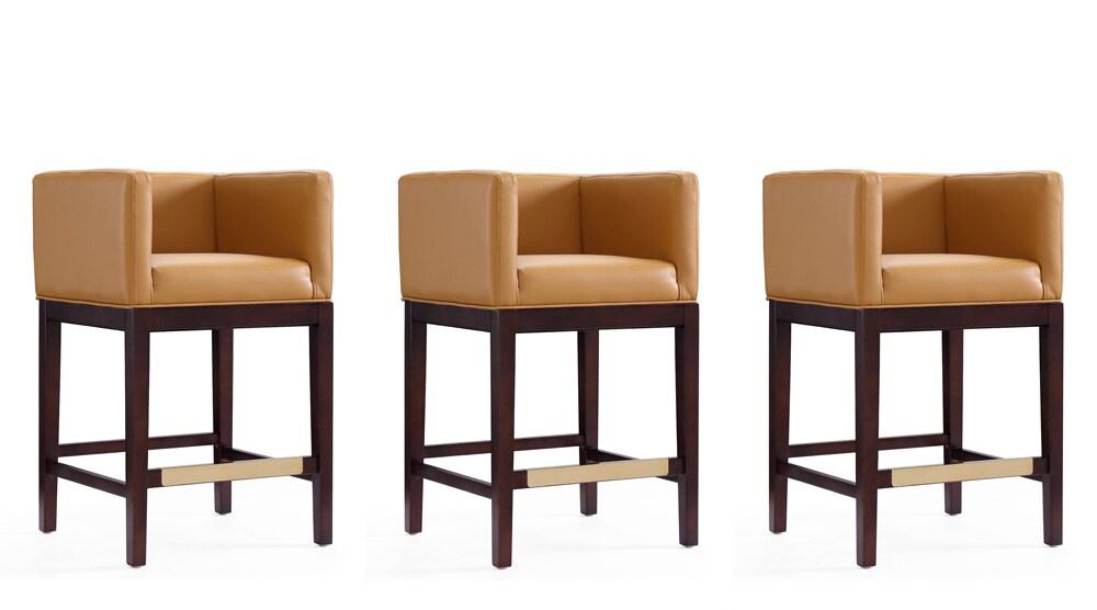 Manhattan Comfort - Kingsley Faux Leather Counter Stool in Camel and Dark Walnut - Set of 3 - 3-CS005-CL veiw 1