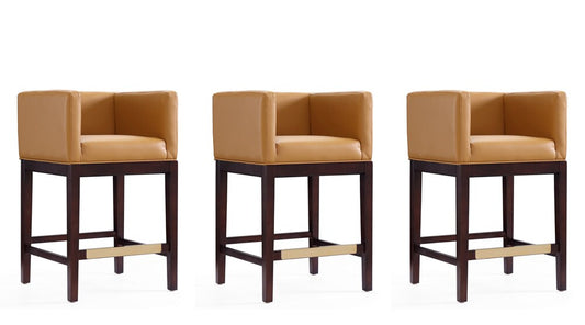 Manhattan Comfort - Kingsley Faux Leather Counter Stool in Camel and Dark Walnut - Set of 3 - 3-CS005-CL veiw 1