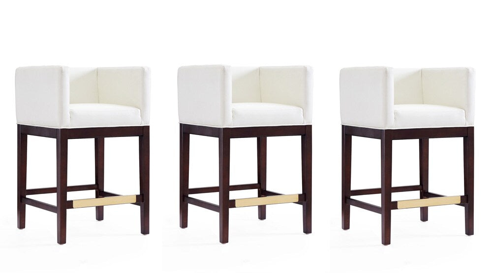Manhattan Comfort - Kingsley Faux Leather Counter Stool in Ivory and Dark Walnut - Set of 3 - 3-CS005-IV veiw 1
