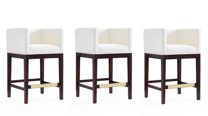 Manhattan Comfort - Kingsley Faux Leather Counter Stool in Ivory and Dark Walnut - Set of 3 - 3-CS005-IV veiw 1