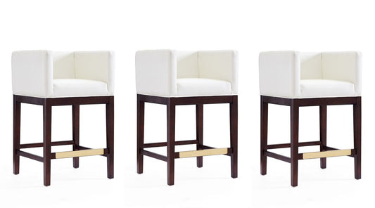 Manhattan Comfort - Kingsley Faux Leather Counter Stool in Ivory and Dark Walnut - Set of 3 - 3-CS005-IV veiw 1