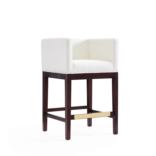 Manhattan Comfort - Kingsley Faux Leather Counter Stool in Ivory and Dark Walnut - Set of 3 - 3-CS005-IV veiw 2