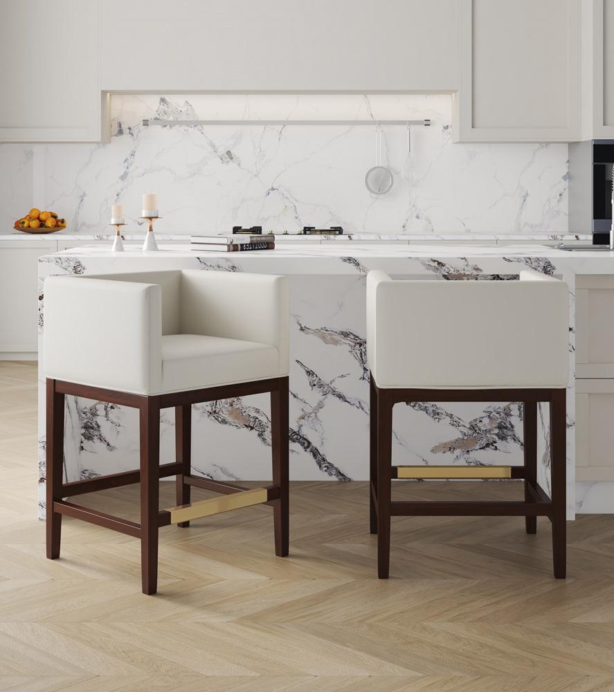 Manhattan Comfort - Kingsley Faux Leather Counter Stool in Ivory and Dark Walnut - Set of 3 - 3-CS005-IV veiw 6