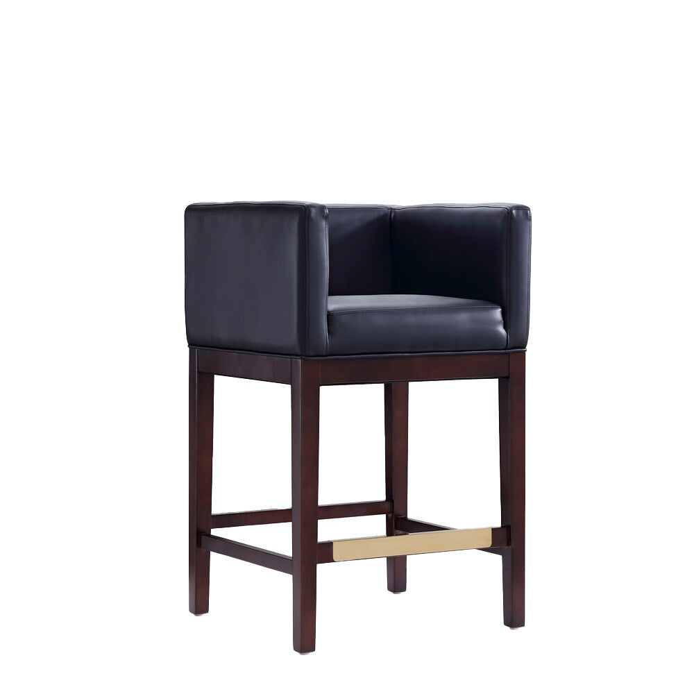 Manhattan Comfort - Kingsley Faux Leather Counter Stool in Black and Dark Walnut - CS005-BK veiw 1