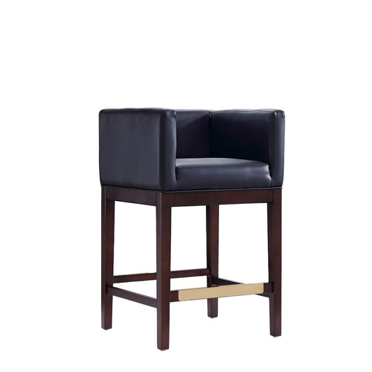 Manhattan Comfort - Kingsley Faux Leather Counter Stool in Black and Dark Walnut - CS005-BK veiw 1
