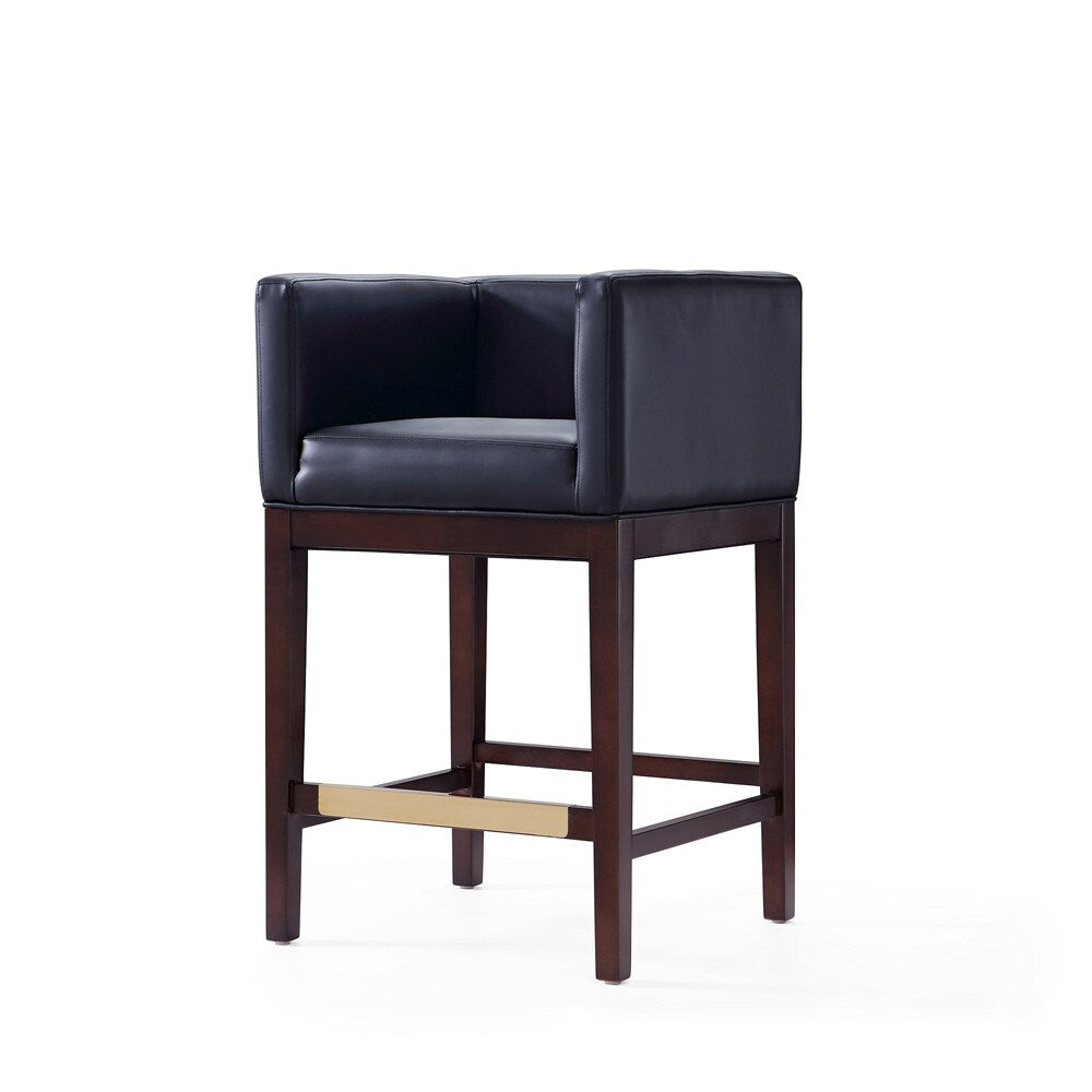 Manhattan Comfort - Kingsley Faux Leather Counter Stool in Black and Dark Walnut - CS005-BK veiw 3