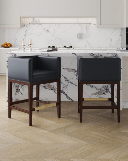 Manhattan Comfort - Kingsley Faux Leather Counter Stool in Black and Dark Walnut - CS005-BK veiw 7