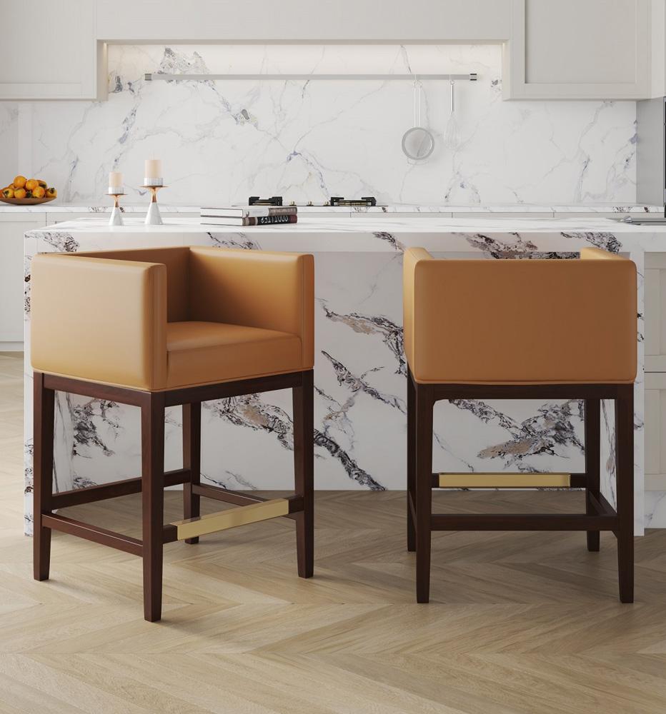 Manhattan Comfort - Kingsley Faux Leather Counter Stool in Camel and Dark Walnut - CS005-CL veiw 7