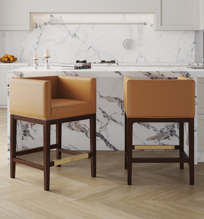 Manhattan Comfort - Kingsley Faux Leather Counter Stool in Camel and Dark Walnut - CS005-CL veiw 7