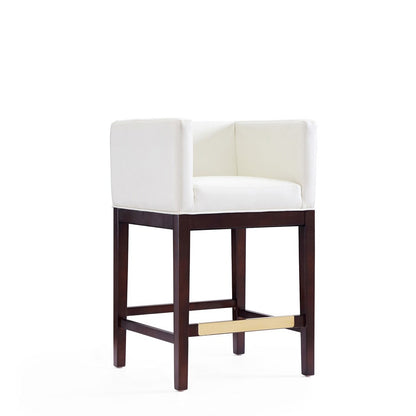 Manhattan Comfort - Kingsley Faux Leather Counter Stool in Ivory and Dark Walnut - CS005-IV veiw 1