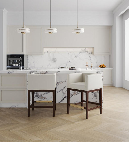 Manhattan Comfort - Kingsley Faux Leather Counter Stool in Ivory and Dark Walnut - CS005-IV veiw 2