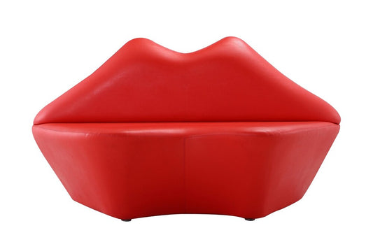 Manhattan Comfort - Kiss Faux Leather Loveseat with Hardwood Legs in Red - LS010-RD veiw 1
