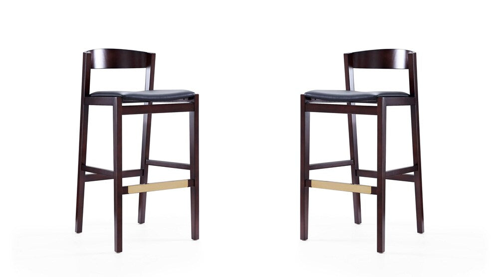Manhattan Comfort - Klismos Faux Leather Bar Stool in Black and Dark Walnut - Set of 2 - 2-BS014-BK veiw 1