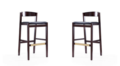 Manhattan Comfort - Klismos Faux Leather Bar Stool in Black and Dark Walnut - Set of 2 - 2-BS014-BK veiw 1