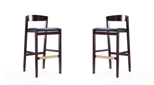 Manhattan Comfort - Klismos Faux Leather Bar Stool in Black and Dark Walnut - Set of 2 - 2-BS014-BK veiw 1