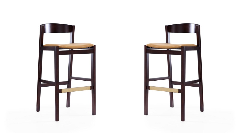 Manhattan Comfort - Klismos Faux Leather Bar Stool in Camel and Dark Walnut - Set of 2 - 2-BS014-CL veiw 1