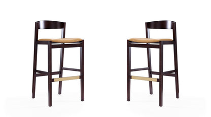 Manhattan Comfort - Klismos Faux Leather Bar Stool in Camel and Dark Walnut - Set of 2 - 2-BS014-CL veiw 1