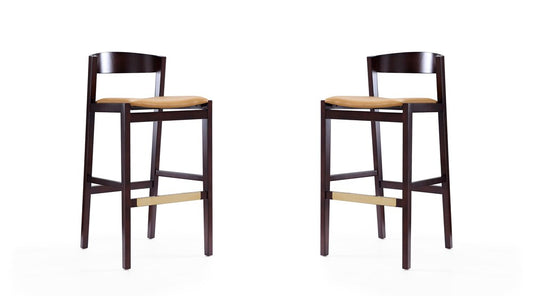 Manhattan Comfort - Klismos Faux Leather Bar Stool in Camel and Dark Walnut - Set of 2 - 2-BS014-CL veiw 1