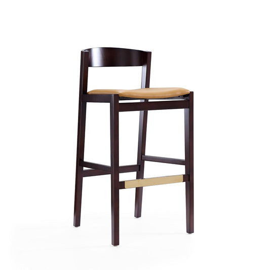 Manhattan Comfort - Klismos Faux Leather Bar Stool in Camel and Dark Walnut - Set of 2 - 2-BS014-CL veiw 2