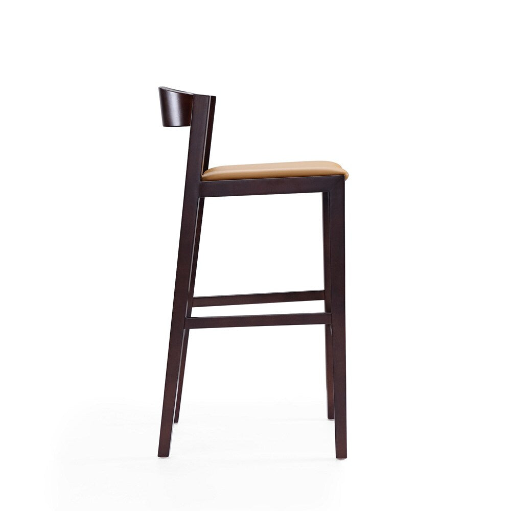 Manhattan Comfort - Klismos Faux Leather Bar Stool in Camel and Dark Walnut - Set of 2 - 2-BS014-CL veiw 4