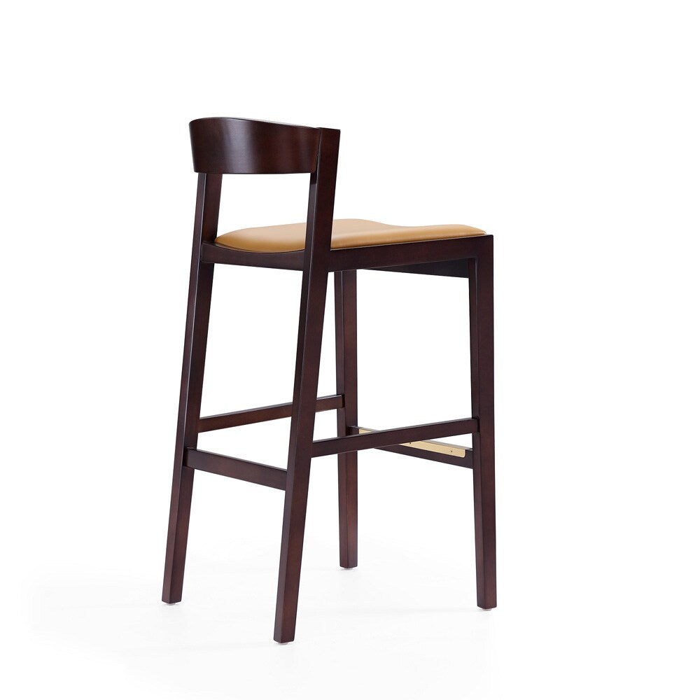 Manhattan Comfort - Klismos Faux Leather Bar Stool in Camel and Dark Walnut - Set of 2 - 2-BS014-CL veiw 5