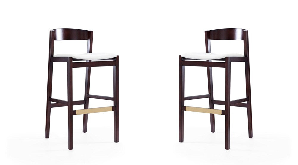 Manhattan Comfort - Klismos Faux Leather Bar Stool in Ivory and Dark Walnut - Set of 2 - 2-BS014-IV veiw 1