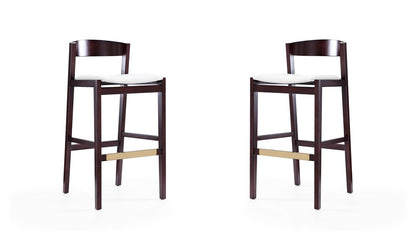 Manhattan Comfort - Klismos Faux Leather Bar Stool in Ivory and Dark Walnut - Set of 2 - 2-BS014-IV veiw 1