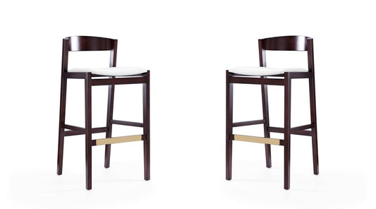 Manhattan Comfort - Klismos Faux Leather Bar Stool in Ivory and Dark Walnut - Set of 2 - 2-BS014-IV veiw 1