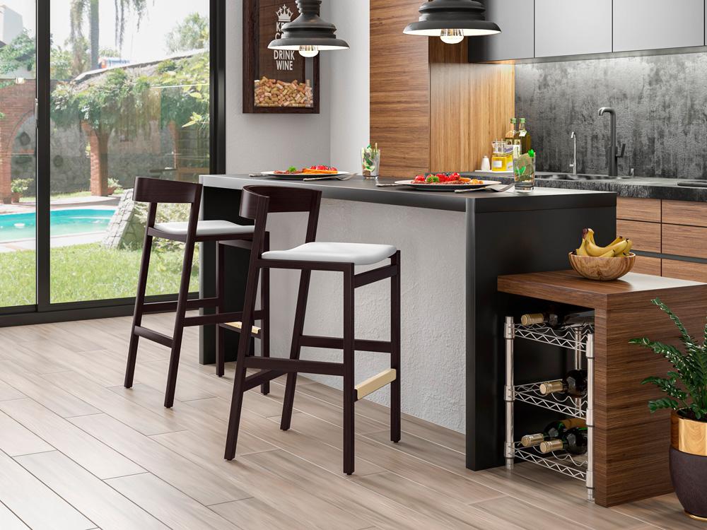 Manhattan Comfort - Klismos Faux Leather Bar Stool in Ivory and Dark Walnut - Set of 2 - 2-BS014-IV veiw 8