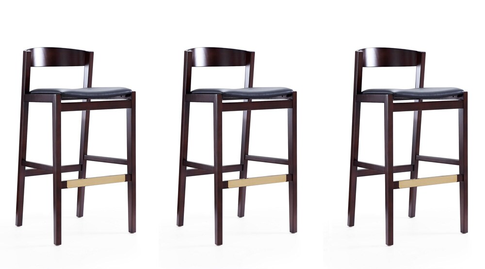 Manhattan Comfort - Klismos Faux Leather Bar Stool in Black and Dark Walnut - Set of 3 - 3-BS014-BK veiw 1