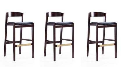 Manhattan Comfort - Klismos Faux Leather Bar Stool in Black and Dark Walnut - Set of 3 - 3-BS014-BK veiw 1