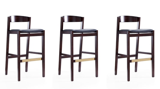 Manhattan Comfort - Klismos Faux Leather Bar Stool in Black and Dark Walnut - Set of 3 - 3-BS014-BK veiw 1