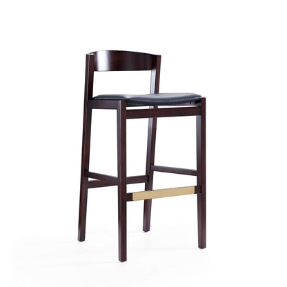 Manhattan Comfort - Klismos Faux Leather Bar Stool in Black and Dark Walnut - Set of 3 - 3-BS014-BK veiw 2