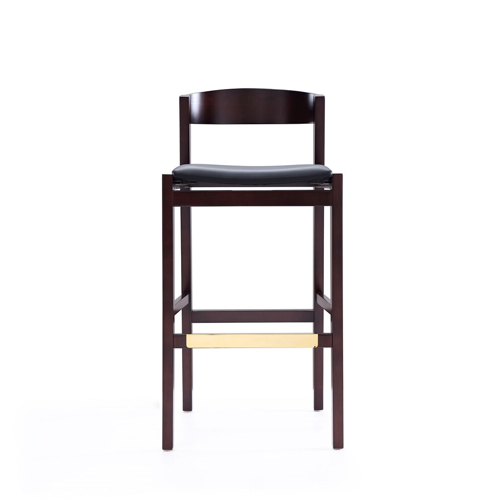 Manhattan Comfort - Klismos Faux Leather Bar Stool in Black and Dark Walnut - Set of 3 - 3-BS014-BK veiw 3